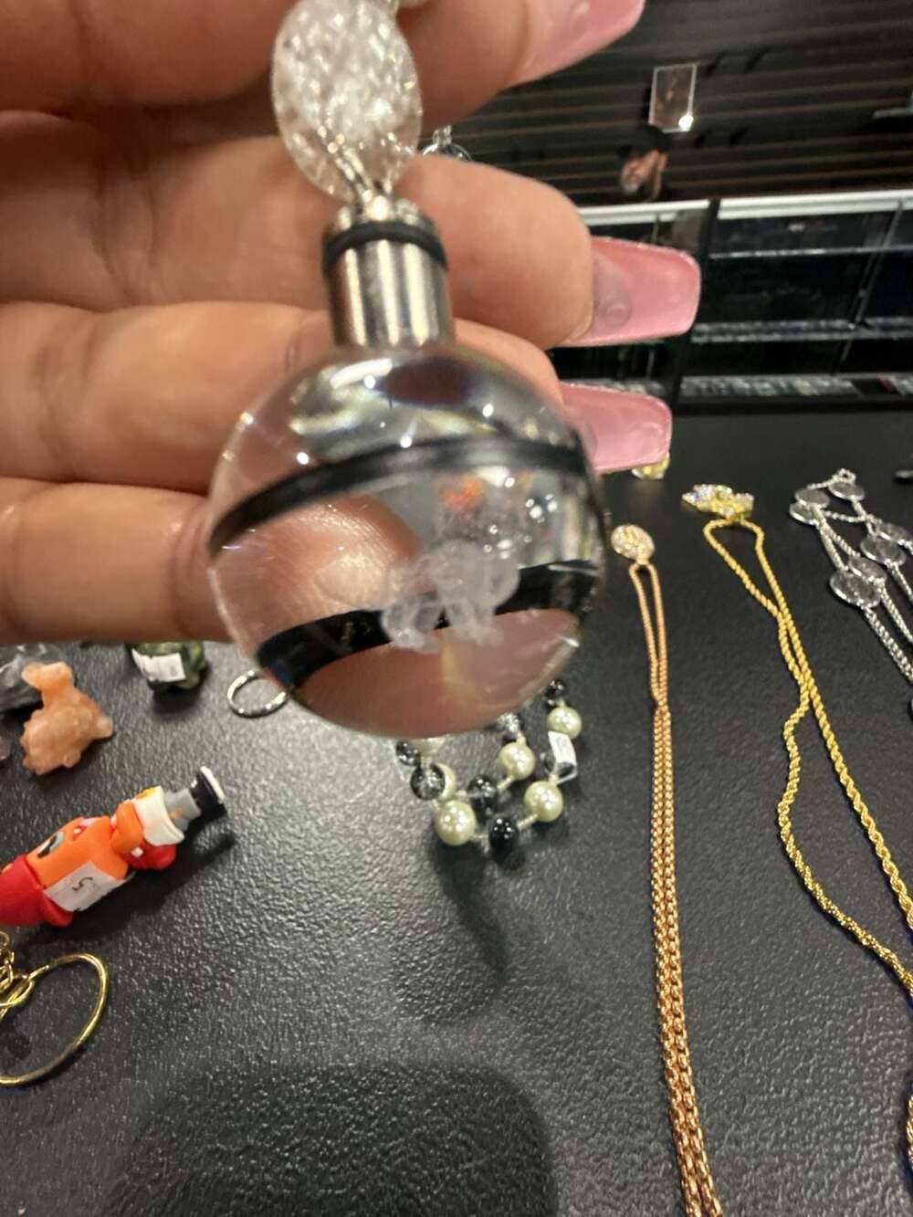 Handmade Pokémon Poké Ball Glass Pendant Necklace Pearl Bead Chain